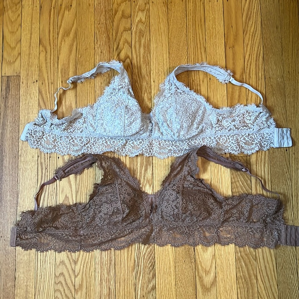 Aerie - Two Lace Padded Bralettes - cream and rose
